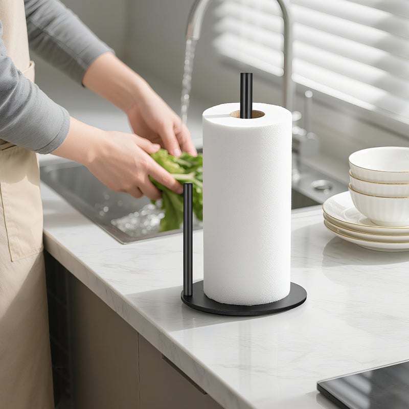 KAI SHUN Paper Towel Holder Countertop, Paper Towel Holder Black, Stainless Steel Paper Towel Holders for Standard and Large Size Paper Rolls - Image 5