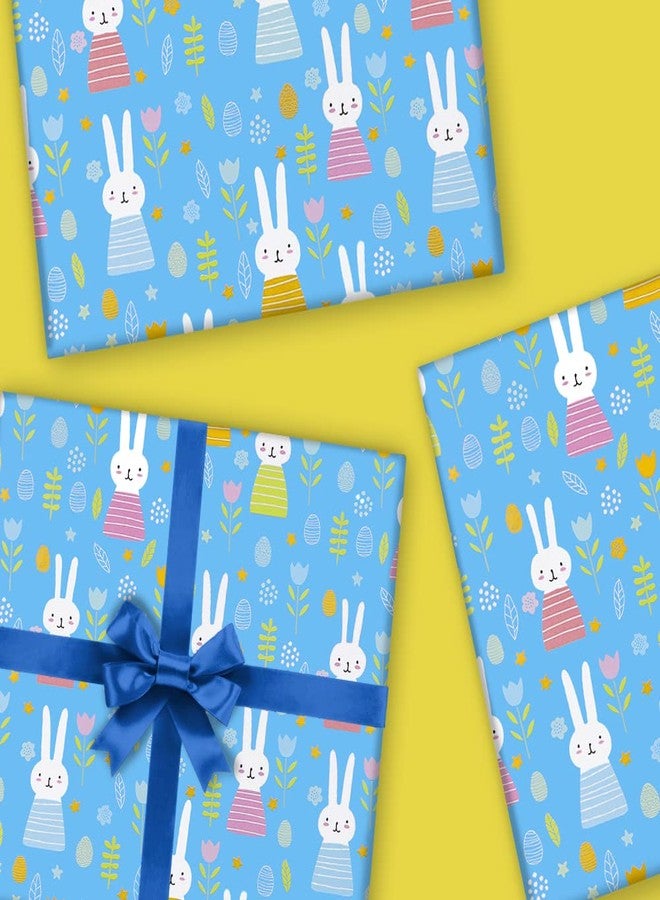 Boerni Bunny Rabbit Happy Birthday Wrapping Paper for Kids Baby Girls 4 Sheets, 28 x 20 Inch Per Sheet , Folded Flat Blue Gift Wrap for 1st Birthday Party Baby Shower Easter Christmas Kindergarten and More Occasion - Image 5