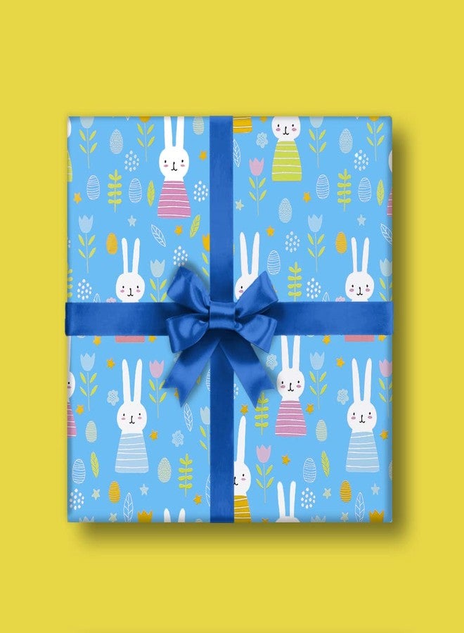 Boerni Bunny Rabbit Happy Birthday Wrapping Paper for Kids Baby Girls 4 Sheets, 28 x 20 Inch Per Sheet , Folded Flat Blue Gift Wrap for 1st Birthday Party Baby Shower Easter Christmas Kindergarten and More Occasion - Image 4