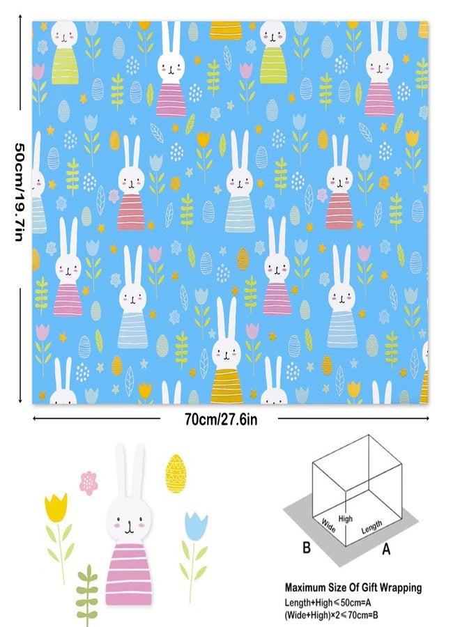 Boerni Bunny Rabbit Happy Birthday Wrapping Paper for Kids Baby Girls 4 Sheets, 28 x 20 Inch Per Sheet , Folded Flat Blue Gift Wrap for 1st Birthday Party Baby Shower Easter Christmas Kindergarten and More Occasion - Image 2
