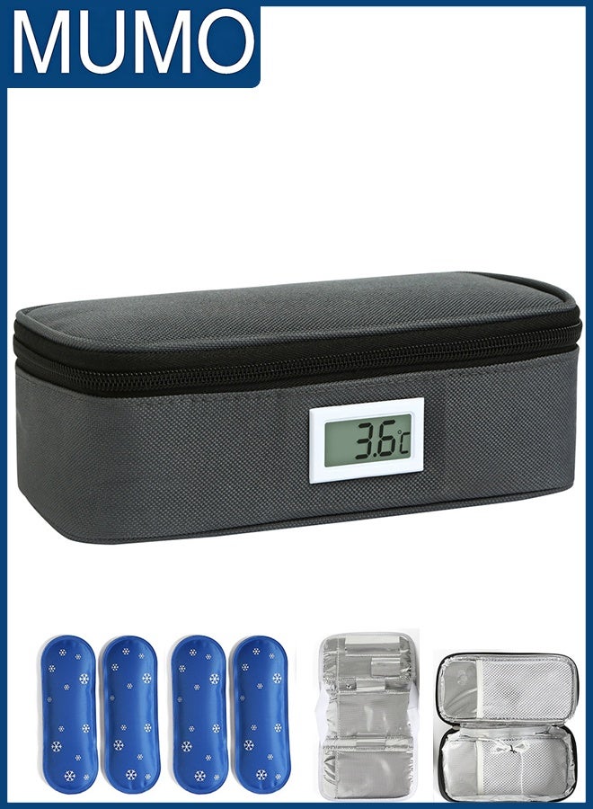 MUMO Insulin Cooler Box, 48-Hour Medical Insulin Cooler Travel Case with 4 Ice Packs - TSA Certified Portable Insulin Pack with Temperature Display, Suitable for Organizing Diabetic Insulin Pens and Insulin Bottles (Gray) - Image 1