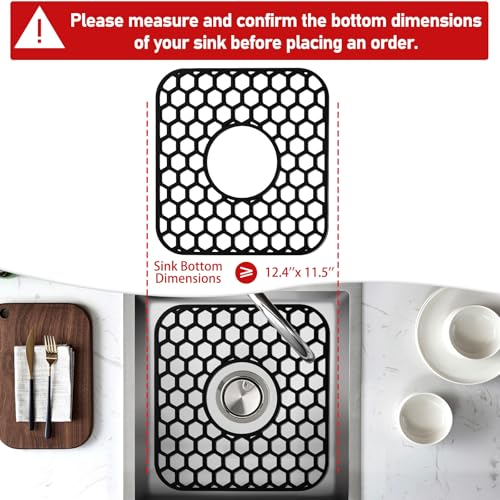 Bestjing 2 Pack Silicone Sink Protectors for Kitchen Sink - 12" x 11" Kitchen Grid Accessory, Non-Slip Heat-Resistant Mat for Bottom of Porcelain Stainless Steel, Dishwasher Safe (Black) - Image 2