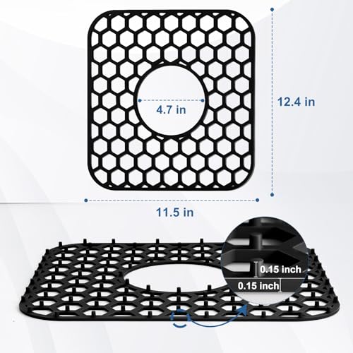 Bestjing 2 Pack Silicone Sink Protectors for Kitchen Sink - 12" x 11" Kitchen Grid Accessory, Non-Slip Heat-Resistant Mat for Bottom of Porcelain Stainless Steel, Dishwasher Safe (Black) - Image 3