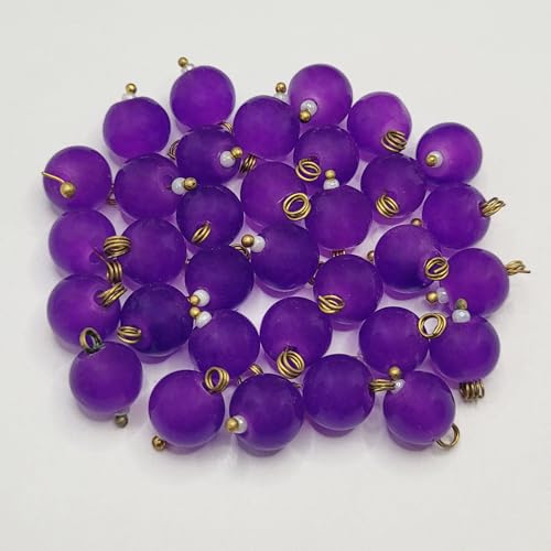 INDIKONB Round Glass Pearl Hanging Beads | Multicolour 8mm Moti Lariya Beads for Blouse Hangings, Embroidery, Saree, Pendant & Necklace Making (Purple) - Image 3
