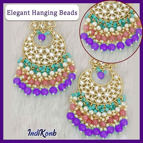 INDIKONB Round Glass Pearl Hanging Beads | Multicolour 8mm Moti Lariya Beads for Blouse Hangings, Embroidery, Saree, Pendant & Necklace Making (Purple) - Image 4