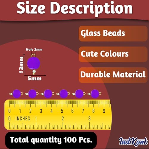 INDIKONB Round Glass Pearl Hanging Beads | Multicolour 8mm Moti Lariya Beads for Blouse Hangings, Embroidery, Saree, Pendant & Necklace Making (Purple) - Image 2