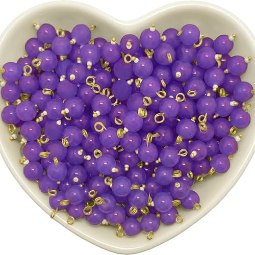 INDIKONB Round Glass Pearl Hanging Beads | Multicolour 8mm Moti Lariya Beads for Blouse Hangings, Embroidery, Saree, Pendant & Necklace Making (Purple) - Image 1