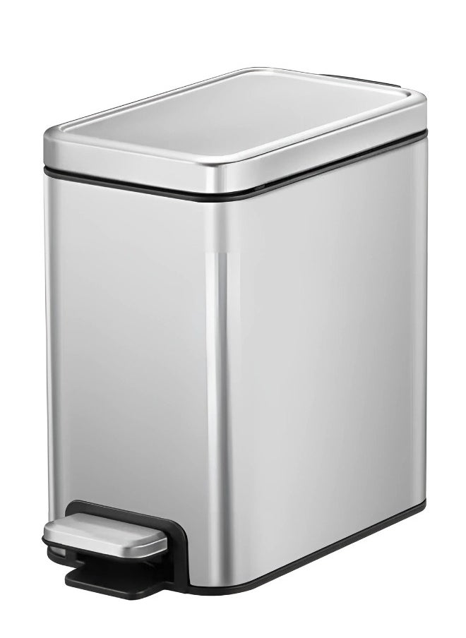 EKO STELLA SLIM SERIES | Small Bathroom Trash Can with Lid, Soft Close Pedal 6 Liters, Stainless Steel Trash Can with Removable Inner Bucket, Anti-Fingerprint Finish Silver  - Image 1