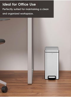 EKO STELLA SLIM SERIES | Small Bathroom Trash Can with Lid, Soft Close Pedal 6 Liters, Stainless Steel Trash Can with Removable Inner Bucket, Anti-Fingerprint Finish Silver  - Image 3