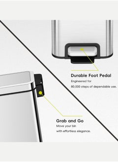 EKO STELLA SLIM SERIES | Small Bathroom Trash Can with Lid, Soft Close Pedal 6 Liters, Stainless Steel Trash Can with Removable Inner Bucket, Anti-Fingerprint Finish Silver  - Image 4