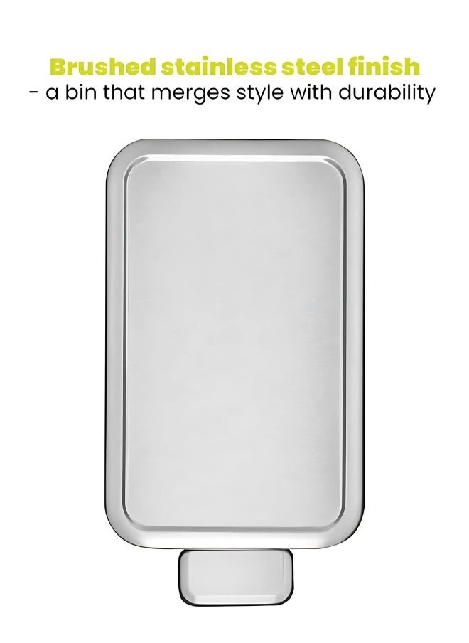 STELLA SLIM SERIES | Small Bathroom Trash Can with Lid, Soft Close Pedal 6 Liters, Stainless Steel Trash Can with Removable Inner Bucket, Anti-Fingerprint Finish Silver