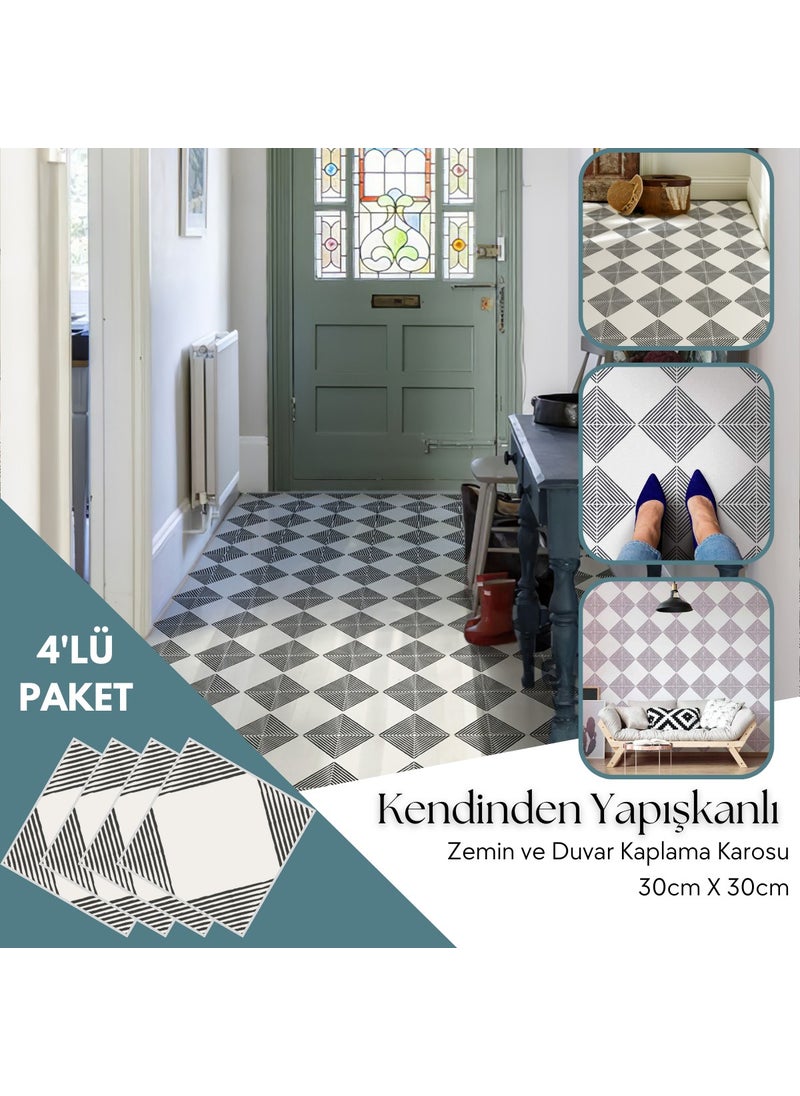 Technosmart 4 Pieces 30CM×30CM Self Adhesive Lvt Floor Wall Covering Kitchen Bathroom Tile Sticker  - Image 1