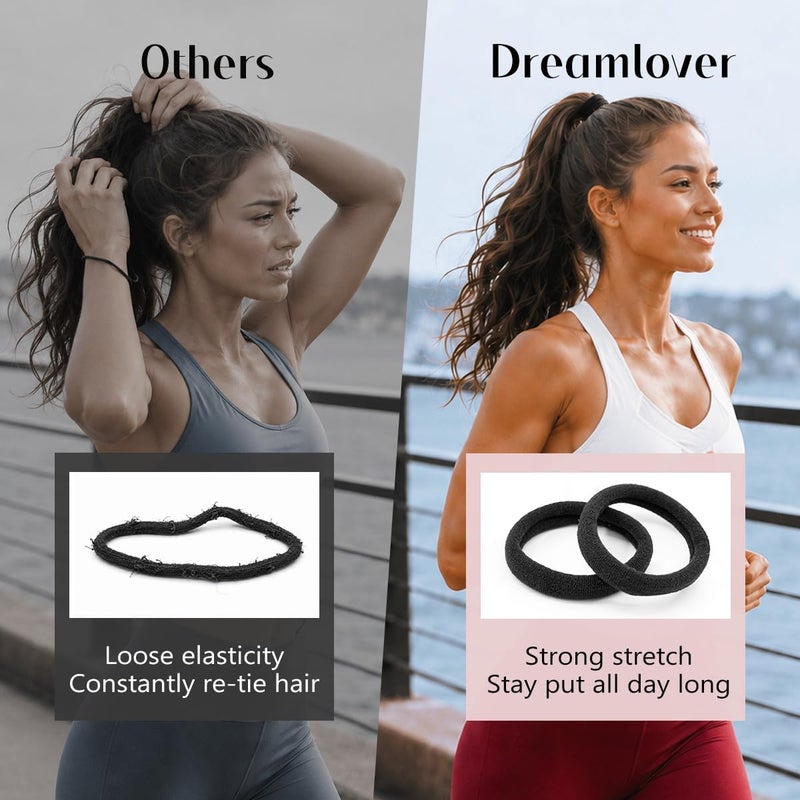 Dreamlover Black Hair Ties for Women Thick Hair, 50 Pieces Hair Elastics for Women No Damage, Elastic Hair Ties for Different Hairstyles - Image 2