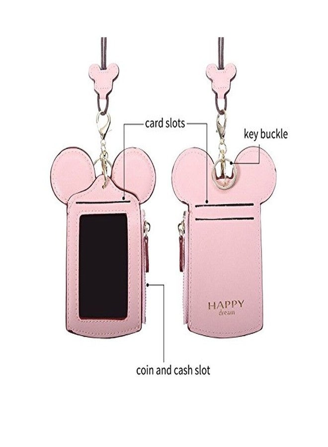 BUUFAN Chic Cute Travel PU Leather Student ID Card Holder Lanyard Neck Pouch Bag With Coin Wallet Purse for Students Women Kids Teens Girls (Pink) - Image 2