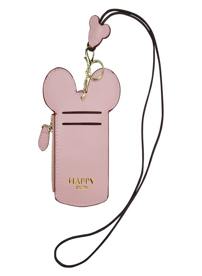 BUUFAN Chic Cute Travel PU Leather Student ID Card Holder Lanyard Neck Pouch Bag With Coin Wallet Purse for Students Women Kids Teens Girls (Pink) - Image 1
