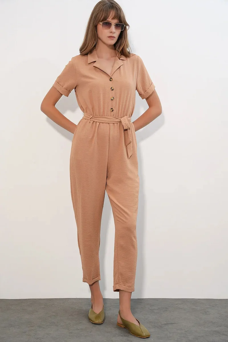 بيغ دارت BDART Solid Woven Shirt-collar Jumpsuit With Bow Detail