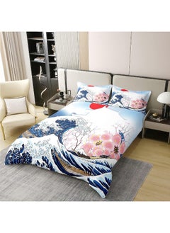 Erosebridal Erosebridal 100% Cotton Ocean Wave Duvet Cover, Japanese Style Ukiyoe Bedding Set Queen, Pink Cherry Blossoms Comforter Cover, Sea Nautical Nature Romantic Bed Sets with 2 Pillowcases  - Image 1