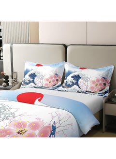 Erosebridal Erosebridal 100% Cotton Ocean Wave Duvet Cover, Japanese Style Ukiyoe Bedding Set Queen, Pink Cherry Blossoms Comforter Cover, Sea Nautical Nature Romantic Bed Sets with 2 Pillowcases  - Image 4