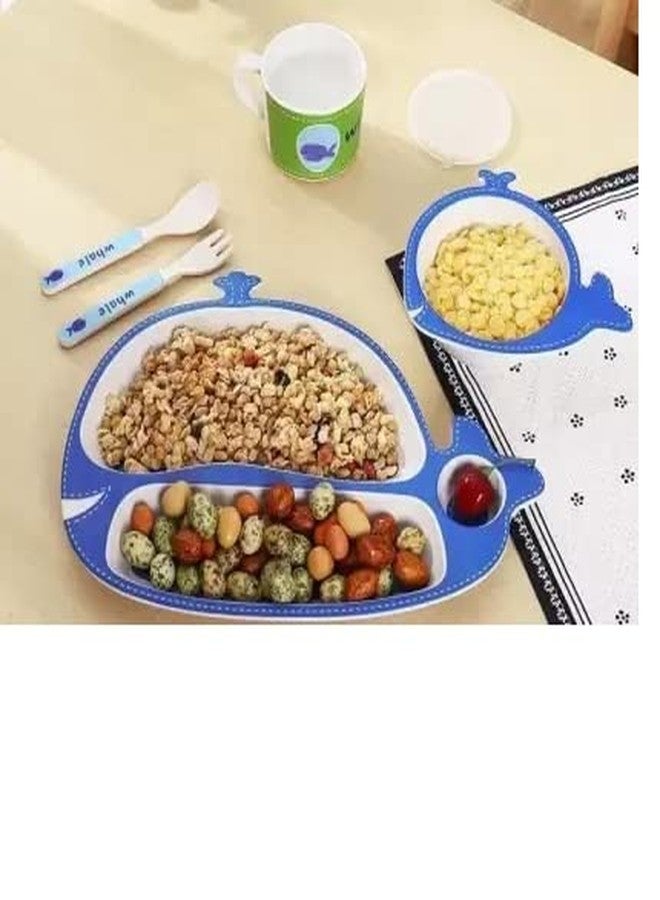 ماياترا طقم عشاء للأطفال من ألياف الخيزران من ماياترا، طقم مكون من 5 قطع من ألياف الخيزران لإطعام الأطفال، أدوات مائدة للأطفال مصنوعة من خيزران صديق للبيئة (RS-5017-Whale) - Image 3