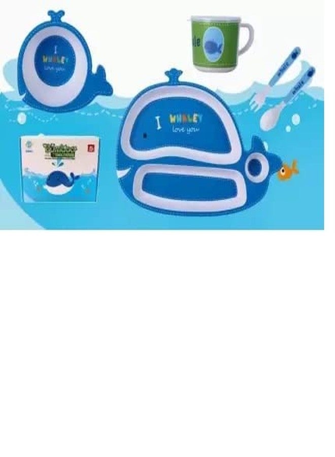 ماياترا طقم عشاء للأطفال من ألياف الخيزران من ماياترا، طقم مكون من 5 قطع من ألياف الخيزران لإطعام الأطفال، أدوات مائدة للأطفال مصنوعة من خيزران صديق للبيئة (RS-5017-Whale) - Image 2