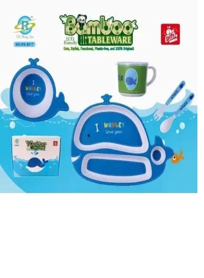 ماياترا طقم عشاء للأطفال من ألياف الخيزران من ماياترا، طقم مكون من 5 قطع من ألياف الخيزران لإطعام الأطفال، أدوات مائدة للأطفال مصنوعة من خيزران صديق للبيئة (RS-5017-Whale) - Image 5