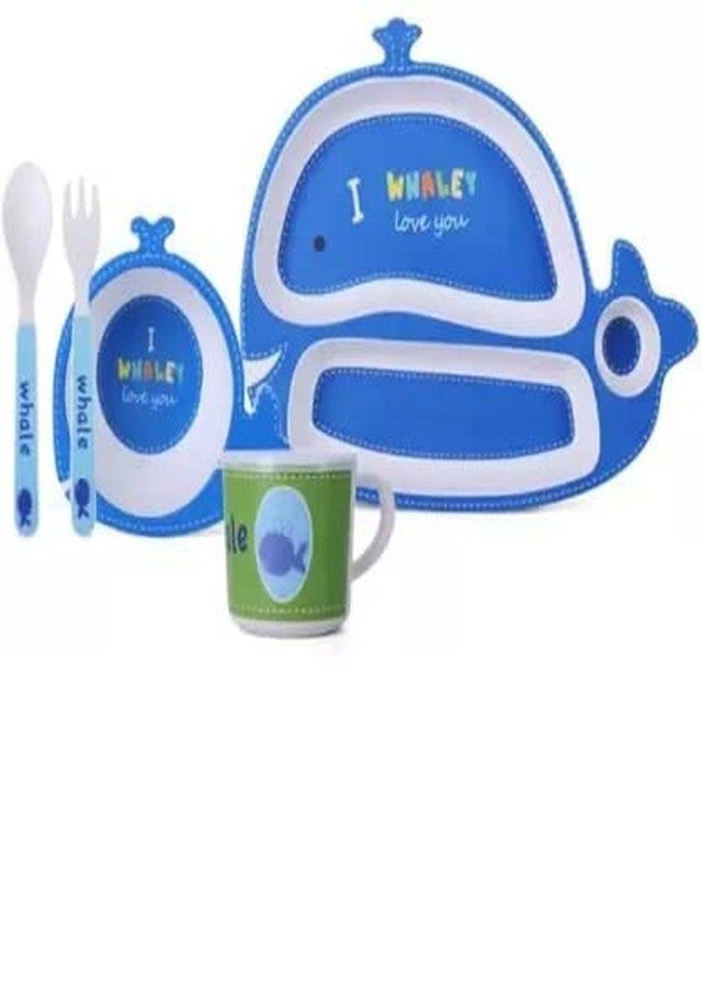 ماياترا طقم عشاء للأطفال من ألياف الخيزران من ماياترا، طقم مكون من 5 قطع من ألياف الخيزران لإطعام الأطفال، أدوات مائدة للأطفال مصنوعة من خيزران صديق للبيئة (RS-5017-Whale) - Image 1