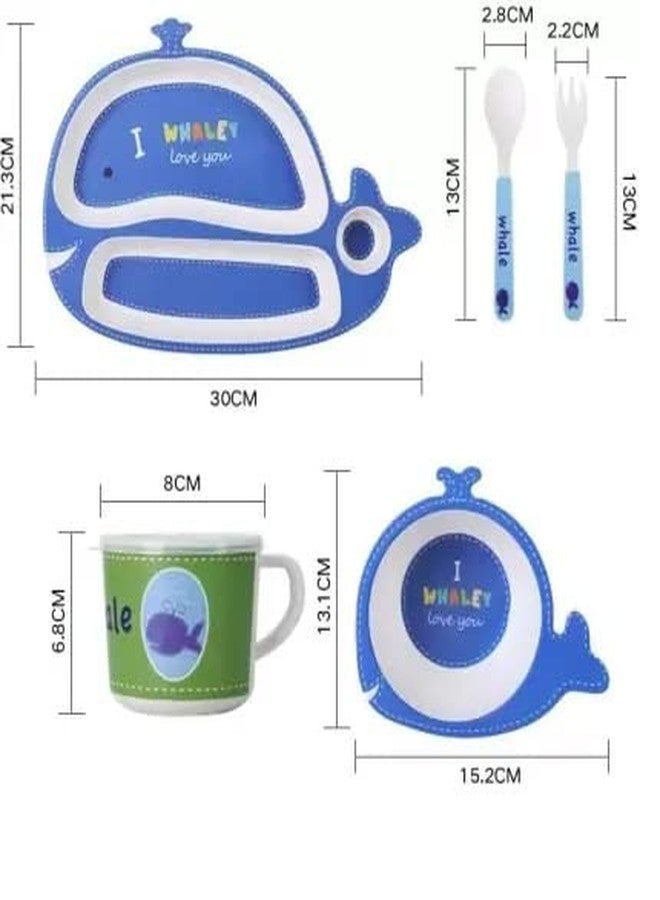 ماياترا طقم عشاء للأطفال من ألياف الخيزران من ماياترا، طقم مكون من 5 قطع من ألياف الخيزران لإطعام الأطفال، أدوات مائدة للأطفال مصنوعة من خيزران صديق للبيئة (RS-5017-Whale) - Image 4