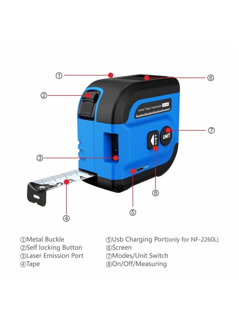NOYAFA 2 in 1 Digital Laser Tape Measure, 197Ft/60M Laser Measurement & 16Ft/5M Measuring Tape with AutoLock and Audio Prompt, Measuring Area Volume, M/in/Ft Unit, Laser Distance Meter with LCD Display - Image 5