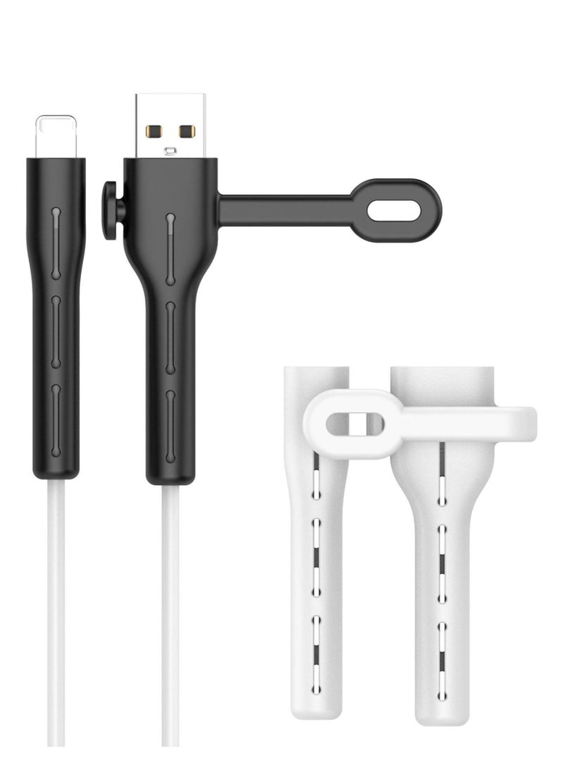 Captaintech Charger Cable Saver, Cable Management Organizer Protective, Cable Protector for iPhone iPad, Cord Saver for Bundling and Organizing Cables 2 Pairs White Black Lightning to USB - Image 1
