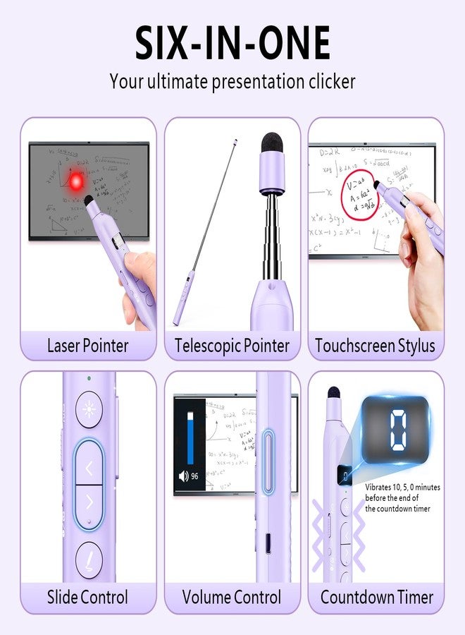 Norwii N21 Bluetooth Presentation Clicker with Telescopic Teaching Pointer, Presentation Remote with Retractable Stick for PowerPiont, Wireless Presenter, Slide Advancer - Purple - Image 2