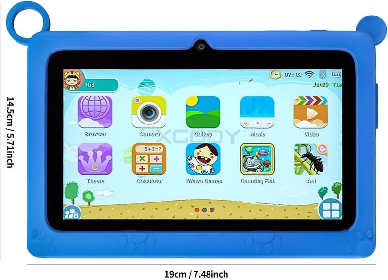 ZEKAROUL 7 inch Kids Tablet, Quad Core Android 12 2GB 32GB, Parental Control, Eye Protection, Shockproof Case, Dual Camera, WiFi, Bluetooth, Learning Tablet for Kids - K2 (Blue) - Image 2
