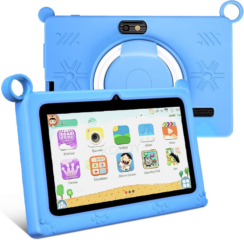 ZEKAROUL 7 inch Kids Tablet, Quad Core Android 12 2GB 32GB, Parental Control, Eye Protection, Shockproof Case, Dual Camera, WiFi, Bluetooth, Learning Tablet for Kids - K2 (Blue) - Image 1