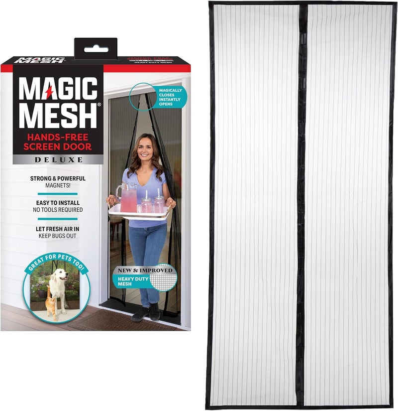 Magic Mesh Deluxe, Black | Magnetic Screen Door, Heavy Duty, Magnetic Closure, Door Net, Patio Screen, Sliding Door Screen, Bug Screen for Doorways, Kid & Pet Friendly | Size 39" x 83" (Pack of 1) - Image 1