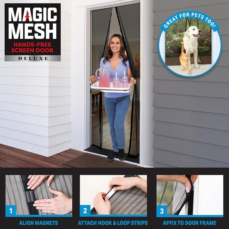 Magic Mesh Deluxe, Black | Magnetic Screen Door, Heavy Duty, Magnetic Closure, Door Net, Patio Screen, Sliding Door Screen, Bug Screen for Doorways, Kid & Pet Friendly | Size 39" x 83" (Pack of 1) - Image 2