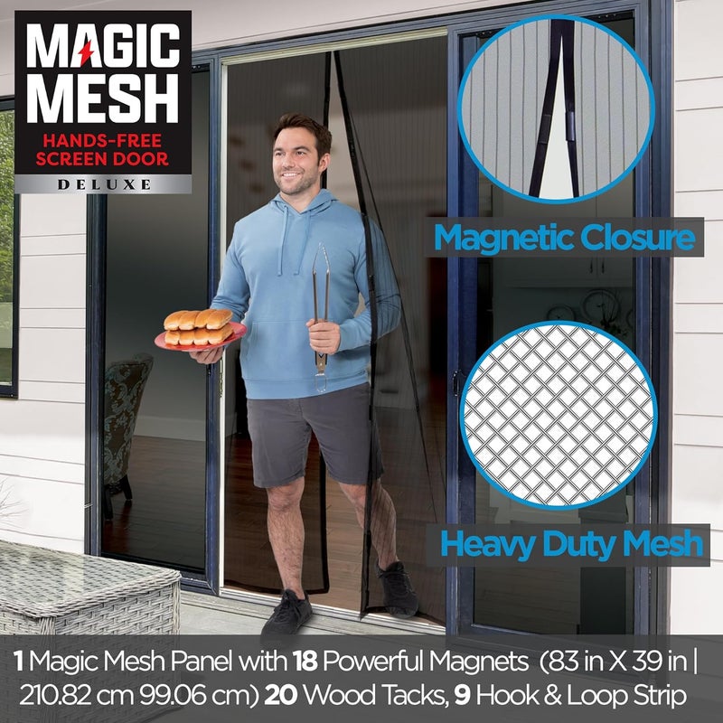 Magic Mesh Deluxe, Black | Magnetic Screen Door, Heavy Duty, Magnetic Closure, Door Net, Patio Screen, Sliding Door Screen, Bug Screen for Doorways, Kid & Pet Friendly | Size 39" x 83" (Pack of 1) - Image 3