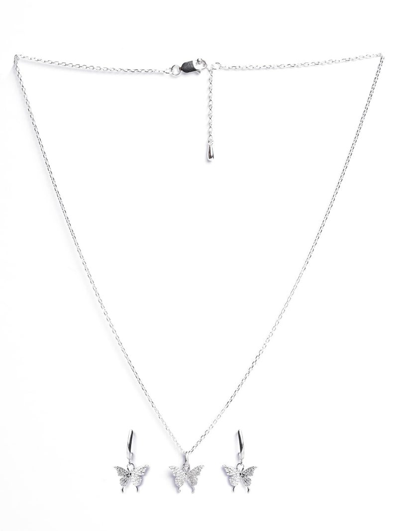 Clara 925 Sterling Silver Fia Butterfly Pendant Earrings Chain Necklace Jewellery Set | Platinum Plated, Swiss Zirconia | Gift for Women and Girls - Image 4