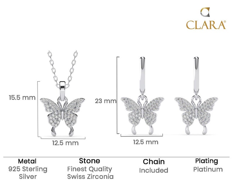 Clara 925 Sterling Silver Fia Butterfly Pendant Earrings Chain Necklace Jewellery Set | Platinum Plated, Swiss Zirconia | Gift for Women and Girls - Image 5