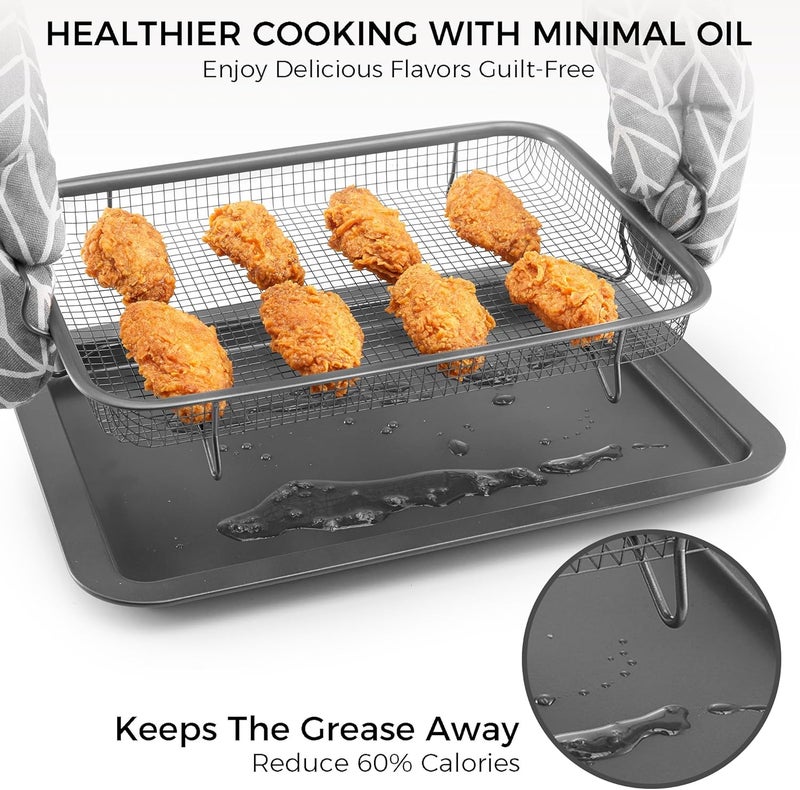 HONGBAKE Air Fryer Basket for Oven, Air Fry Crisper Tray with Baking Pan, Air Fryer Oven Basket, 2 Pieces, 12.8 X 9.6 inch，Gray - Image 4