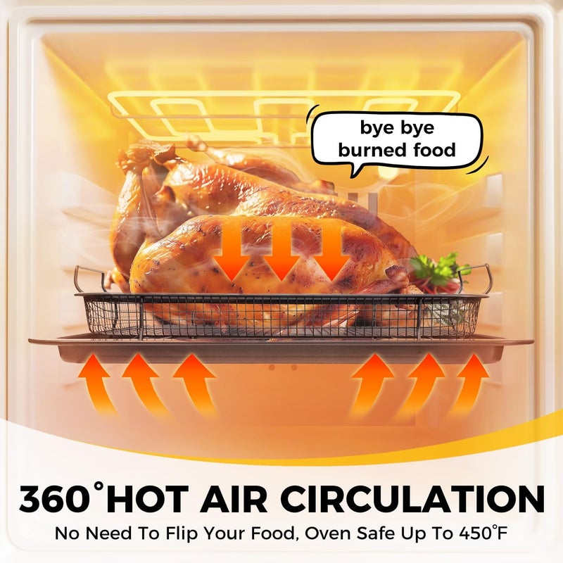 HONGBAKE Air Fryer Basket for Oven, Air Fry Crisper Tray with Baking Pan, Air Fryer Oven Basket, 2 Pieces, 12.8 X 9.6 inch，Gray - Image 2