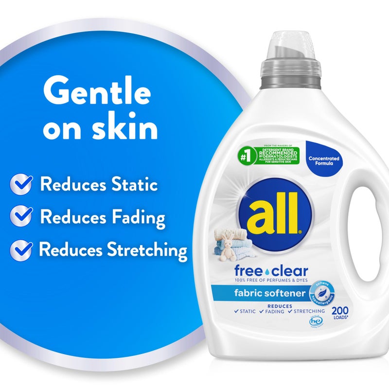 all free clear, Original, Liquid Fabric Softener for Sensitive Skin, Unscented and Hypoallergenic, Concentrated, 80oz, 200 Loads - Image 2