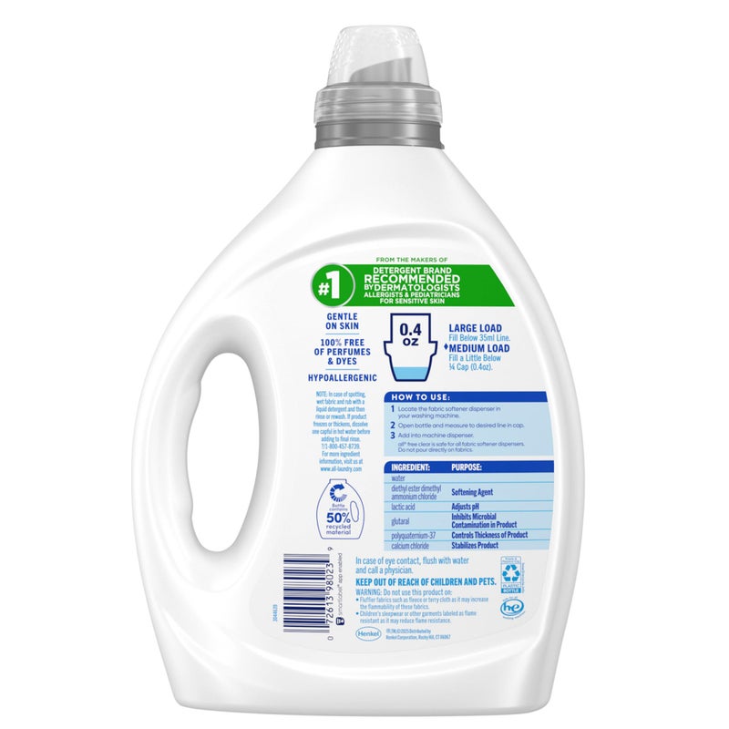 all free clear, Original, Liquid Fabric Softener for Sensitive Skin, Unscented and Hypoallergenic, Concentrated, 80oz, 200 Loads - Image 5