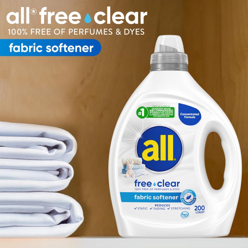 all free clear, Original, Liquid Fabric Softener for Sensitive Skin, Unscented and Hypoallergenic, Concentrated, 80oz, 200 Loads - Image 4