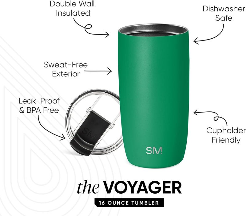 Simple Modern Travel Coffee Mug Tumbler with Flip Lid | Reusable Insulated Stainless Steel Cold Brew Iced Coffee Cup Thermos | Gifts for Women Men Him Her | Voyager Collection | 16oz | Kelly Green - Image 2