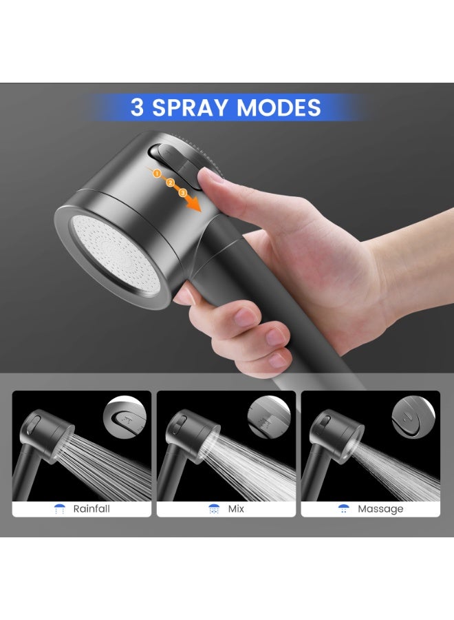 FEELSO Hard Water Filter Shower Head with 3 Modes, 15 Layers Filtration Water Saving High Pressure Shower Heads and 1.5m Hose, Massage Shower Filter for Residual Chlorine Remove Grey - Image 2