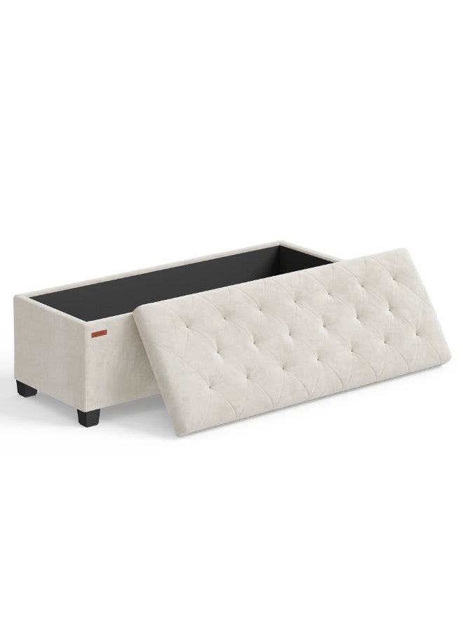 SONGMICS Stool with Storage Space, Bench with Legs, 40 x 110 x 40 cm Footstool, Storage Box, Maximum Load 300 kg, for Living Room, Bedroom, Hallway, Cream White - Image 1