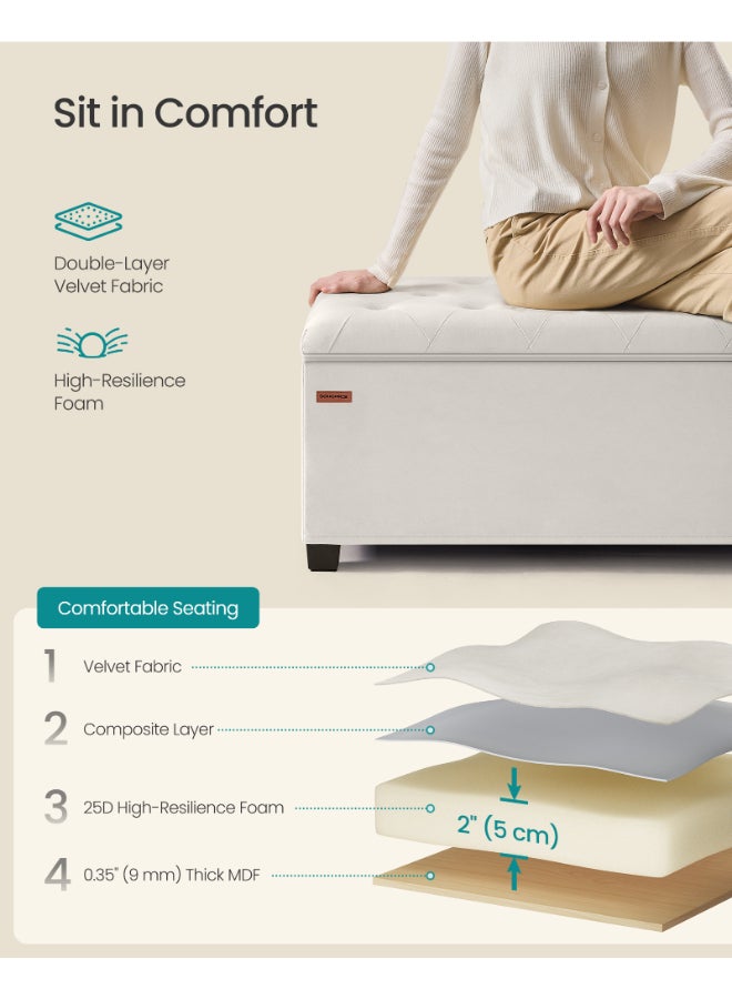 SONGMICS Stool with Storage Space, Bench with Legs, 40 x 110 x 40 cm Footstool, Storage Box, Maximum Load 300 kg, for Living Room, Bedroom, Hallway, Cream White - Image 4