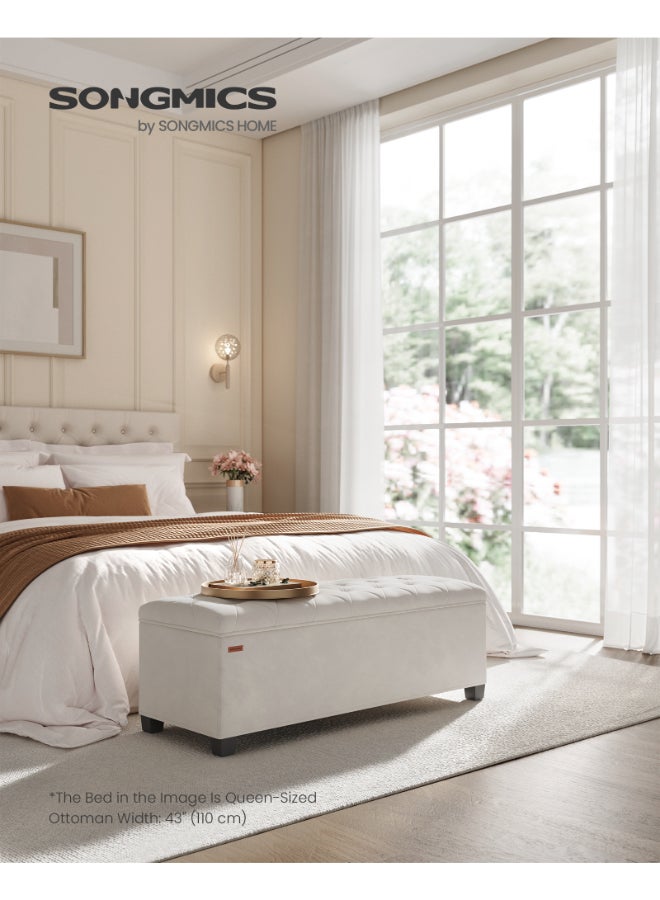 SONGMICS Stool with Storage Space, Bench with Legs, 40 x 110 x 40 cm Footstool, Storage Box, Maximum Load 300 kg, for Living Room, Bedroom, Hallway, Cream White - Image 2