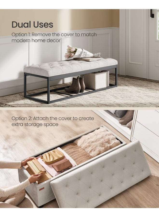 SONGMICS Stool with Storage Space, Bench with Legs, 40 x 110 x 40 cm Footstool, Storage Box, Maximum Load 300 kg, for Living Room, Bedroom, Hallway, Cream White - Image 3