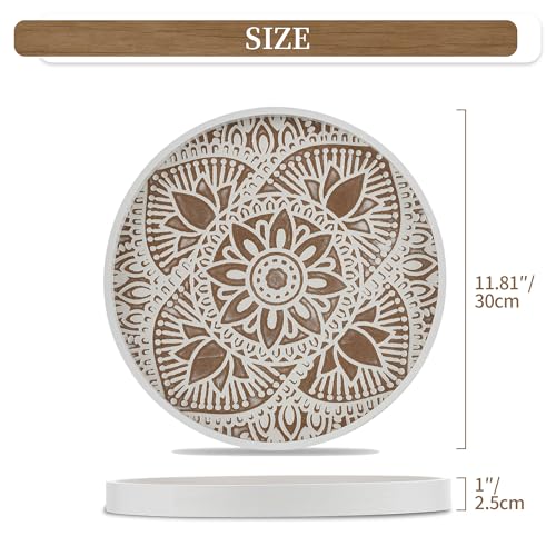 Hanobe Decorative Serving Tray Round: Farmhouse Coffee Table Decor Boho White Mandala Trays for Living Room Kitchen Centerpiece Display - Image 5