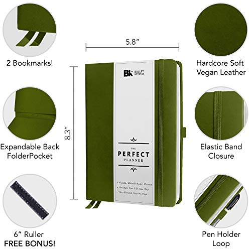 BK UNDATED Yearly Weekly/Monthly Planner 2025-26 Daily Planner Agenda & Personal Organizer to Increase Productivity, Academic Planner w/Sticker Set. A5 (5.8 x 8.3) - Green Hardcover - Image 2